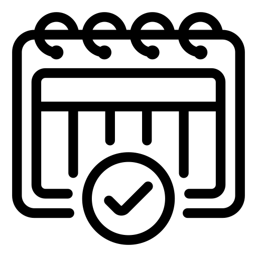 Icon of a calendar with a check mark, symbolizing scheduling or task completion.