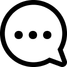 Black speech bubble icon with three dots inside on a white background